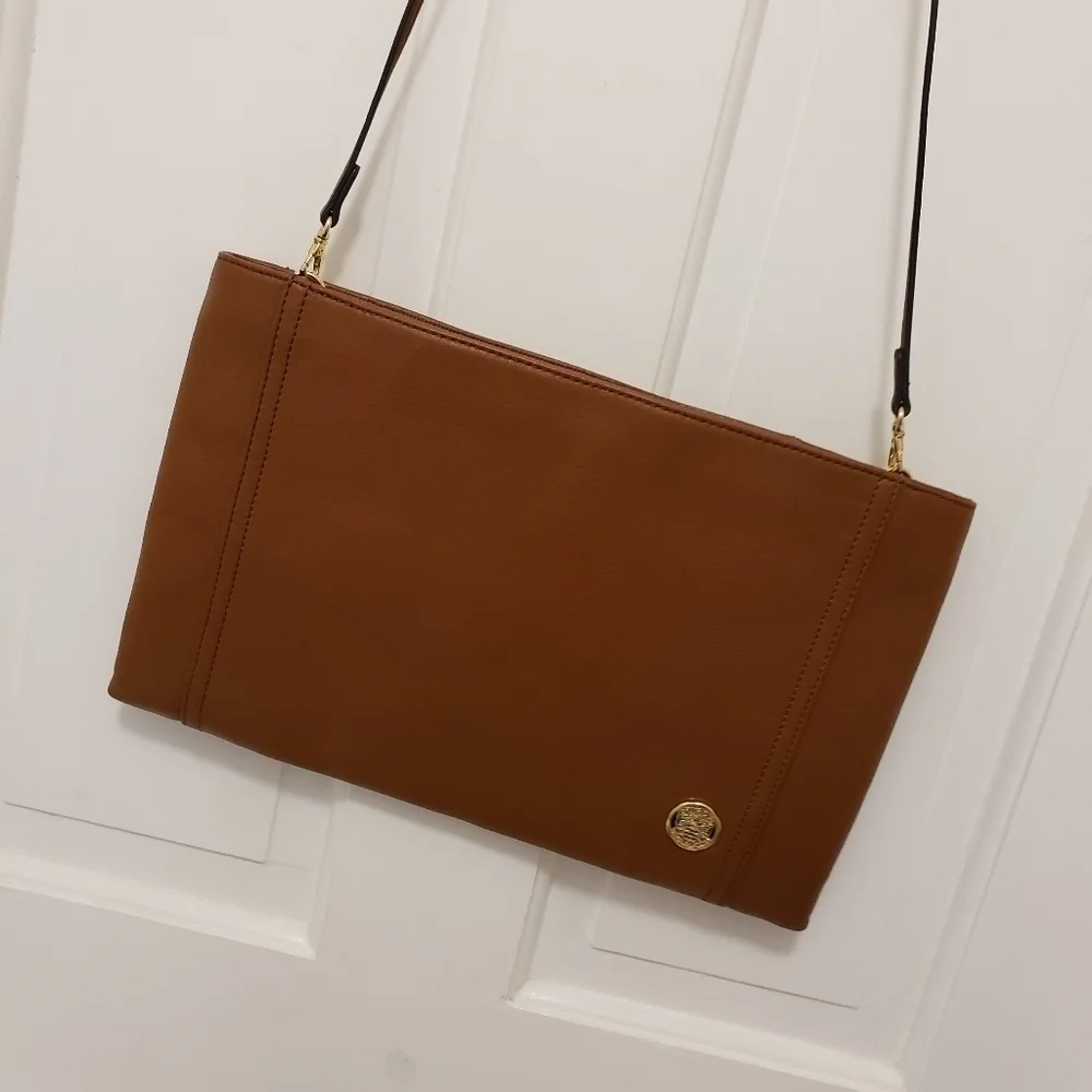 NWOT Vince Camuto Mocha Bisque In Color Leather Large Clutch/Crossbody, …